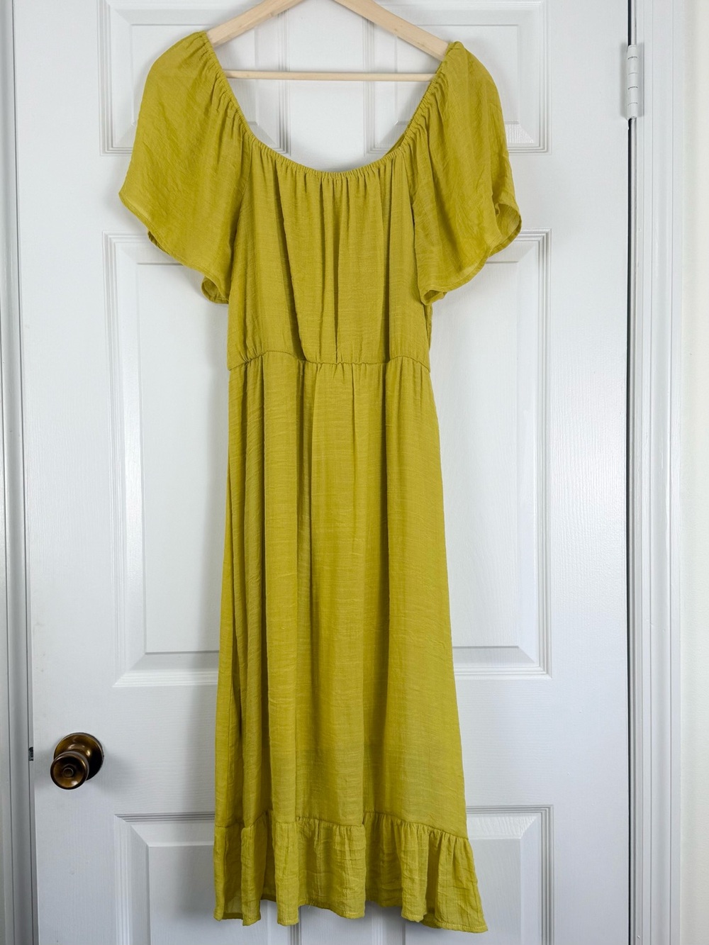 Luxology Chartreuse Criss-Cross Blouson Bodice Ruffled Skirt Summer Dress Medium - Picture 5 of 7